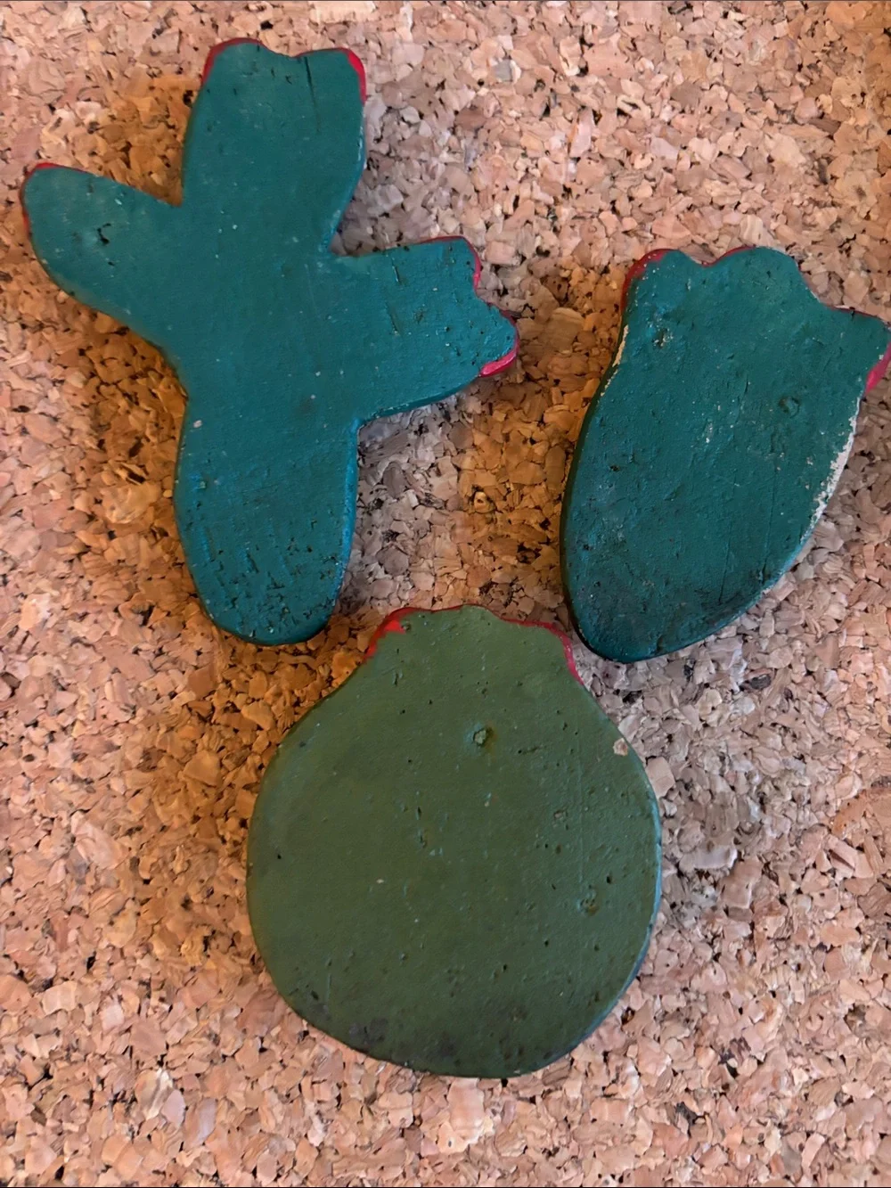 Hand Crafted Green and Red Cactus Accent Trio